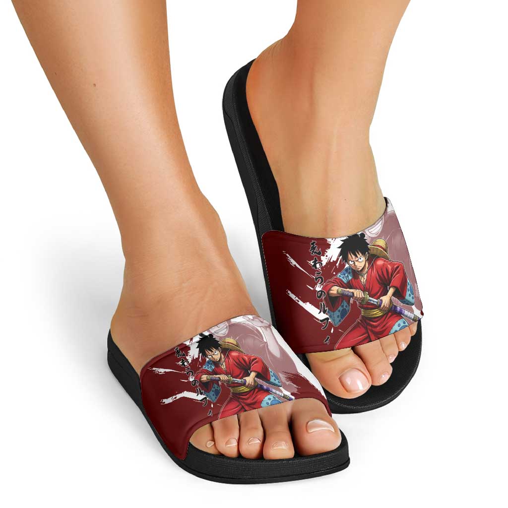 Wano Samurai Luffy Slide Sandals One Piece Warrior Straw Hat