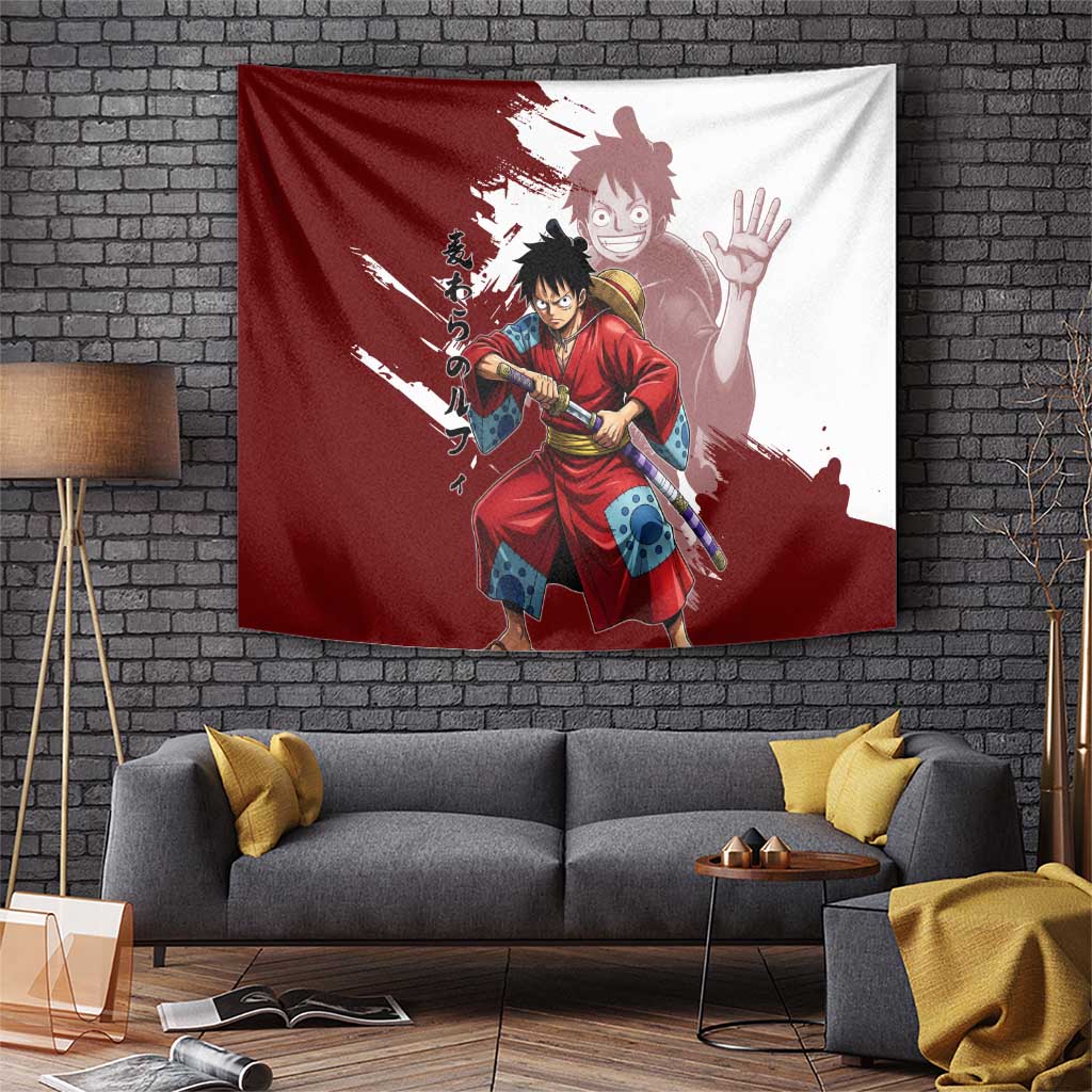 Wano Samurai Luffy Tapestry One Piece Warrior Straw Hat