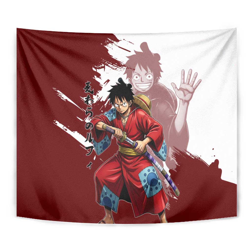 Wano Samurai Luffy Tapestry One Piece Warrior Straw Hat