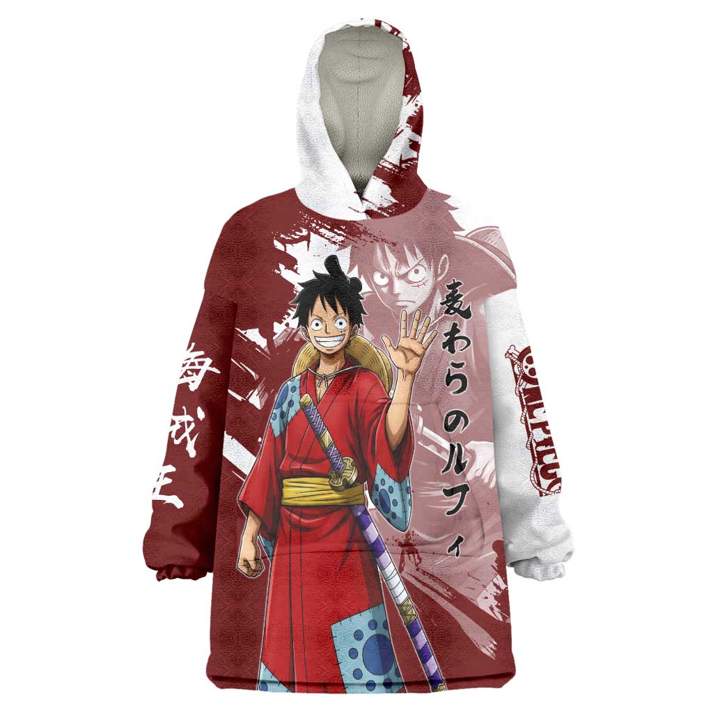 Wano Samurai Luffy Wearable Blanket Hoodie One Piece Warrior Straw Hat