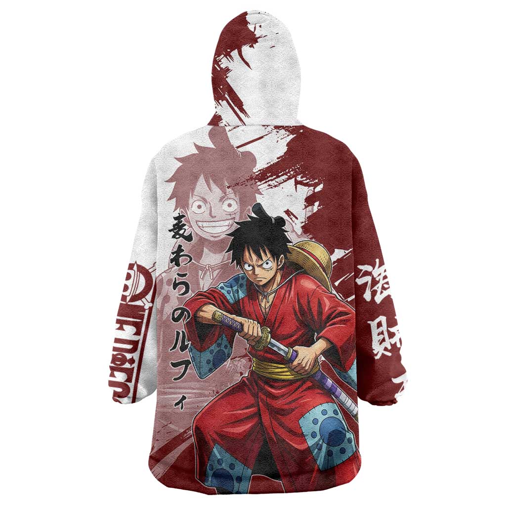 Wano Samurai Luffy Wearable Blanket Hoodie One Piece Warrior Straw Hat