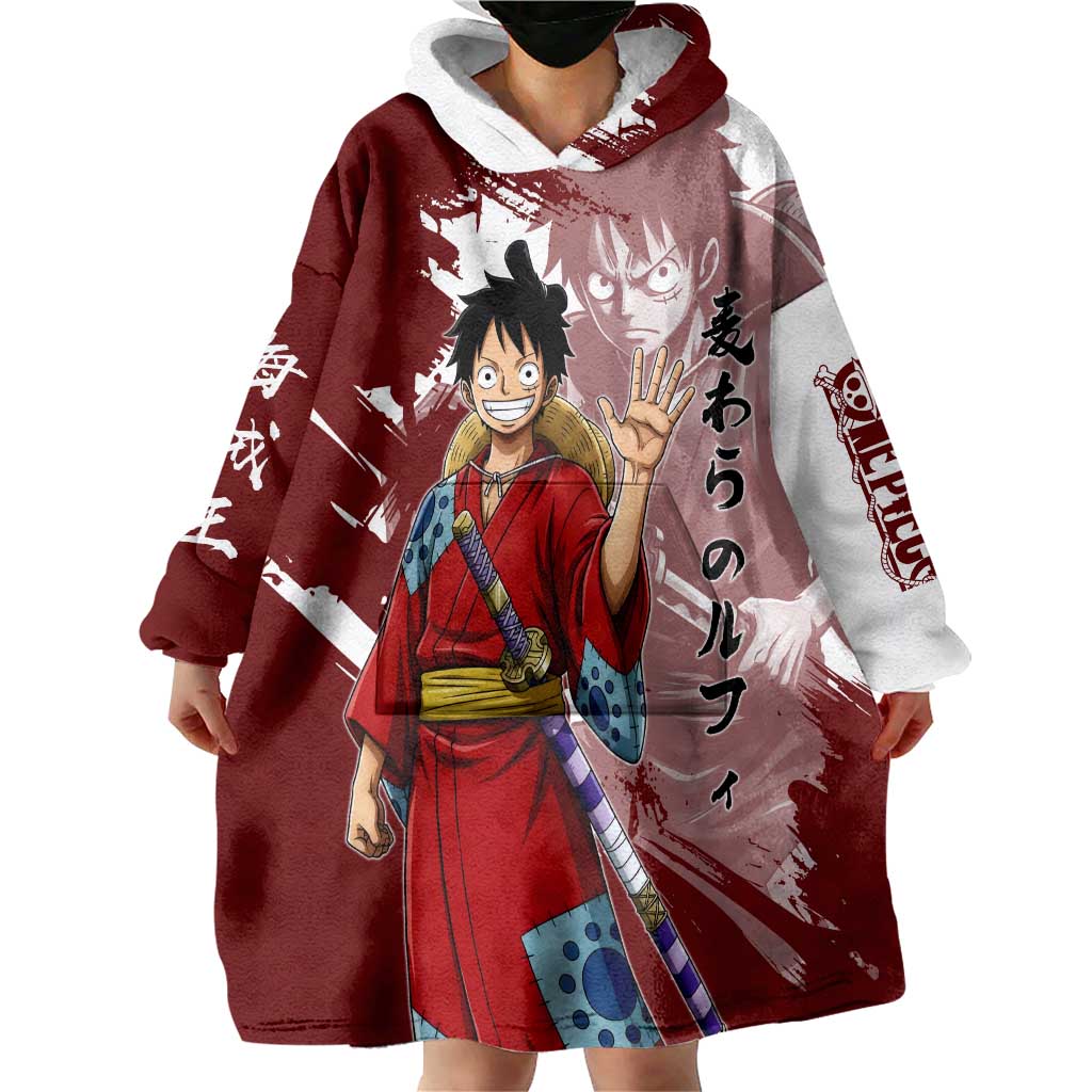 Wano Samurai Luffy Wearable Blanket Hoodie One Piece Warrior Straw Hat