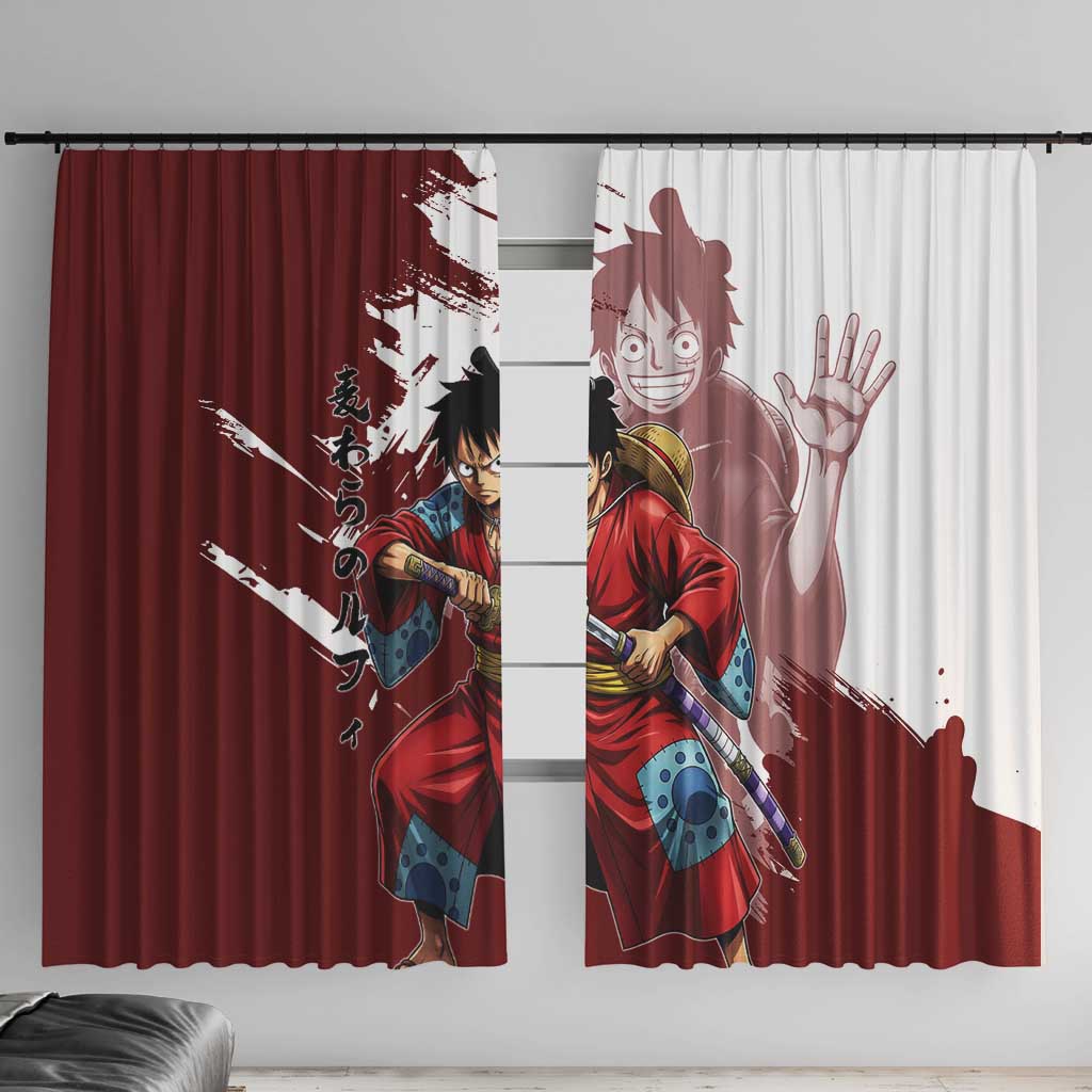 Wano Samurai Luffy Window Curtain One Piece Warrior Straw Hat