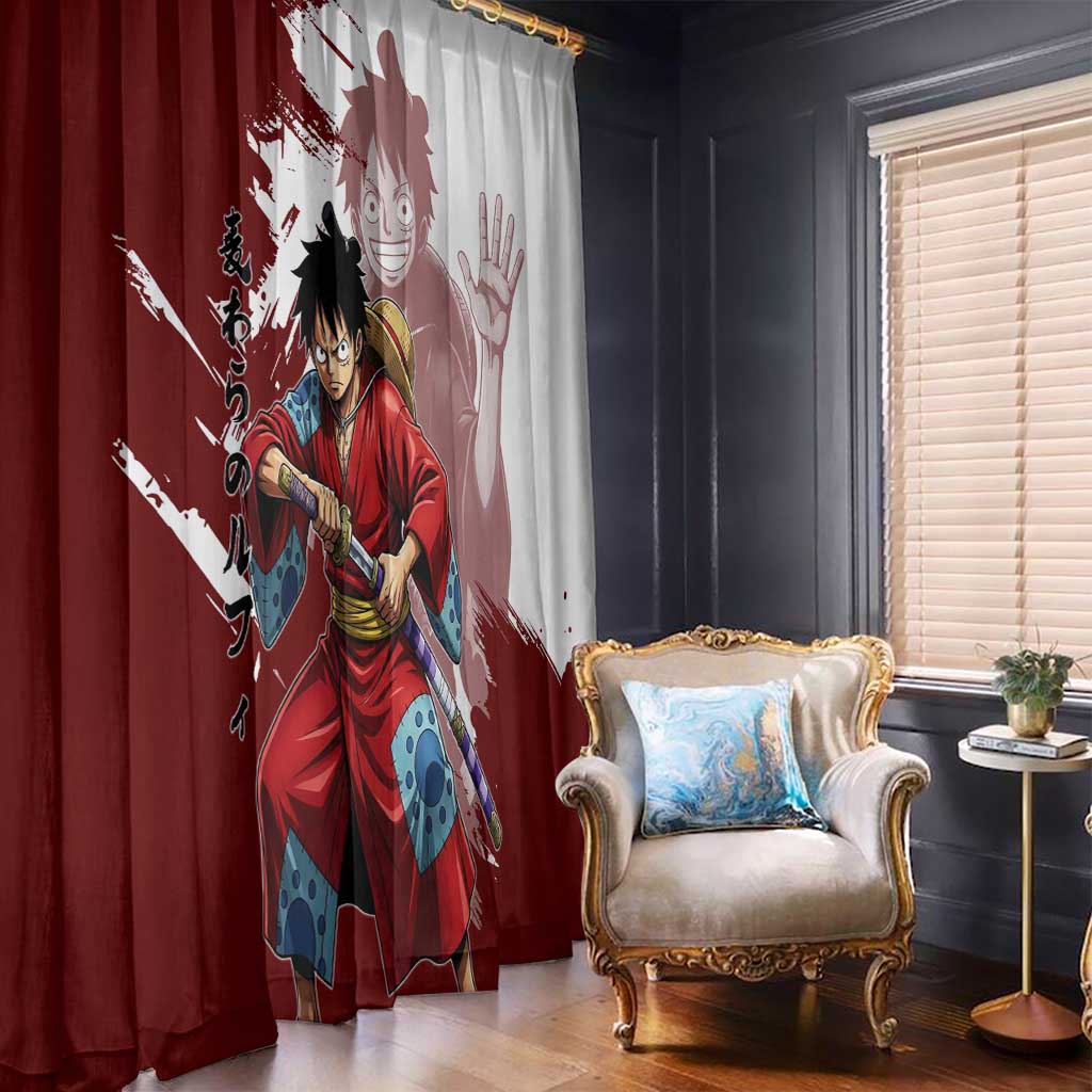 Wano Samurai Luffy Window Curtain One Piece Warrior Straw Hat