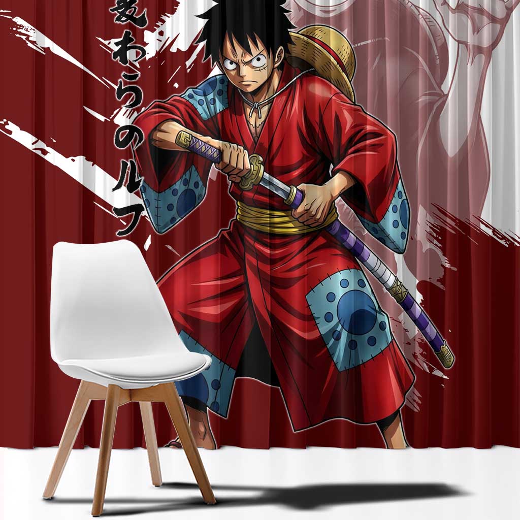 Wano Samurai Luffy Window Curtain One Piece Warrior Straw Hat