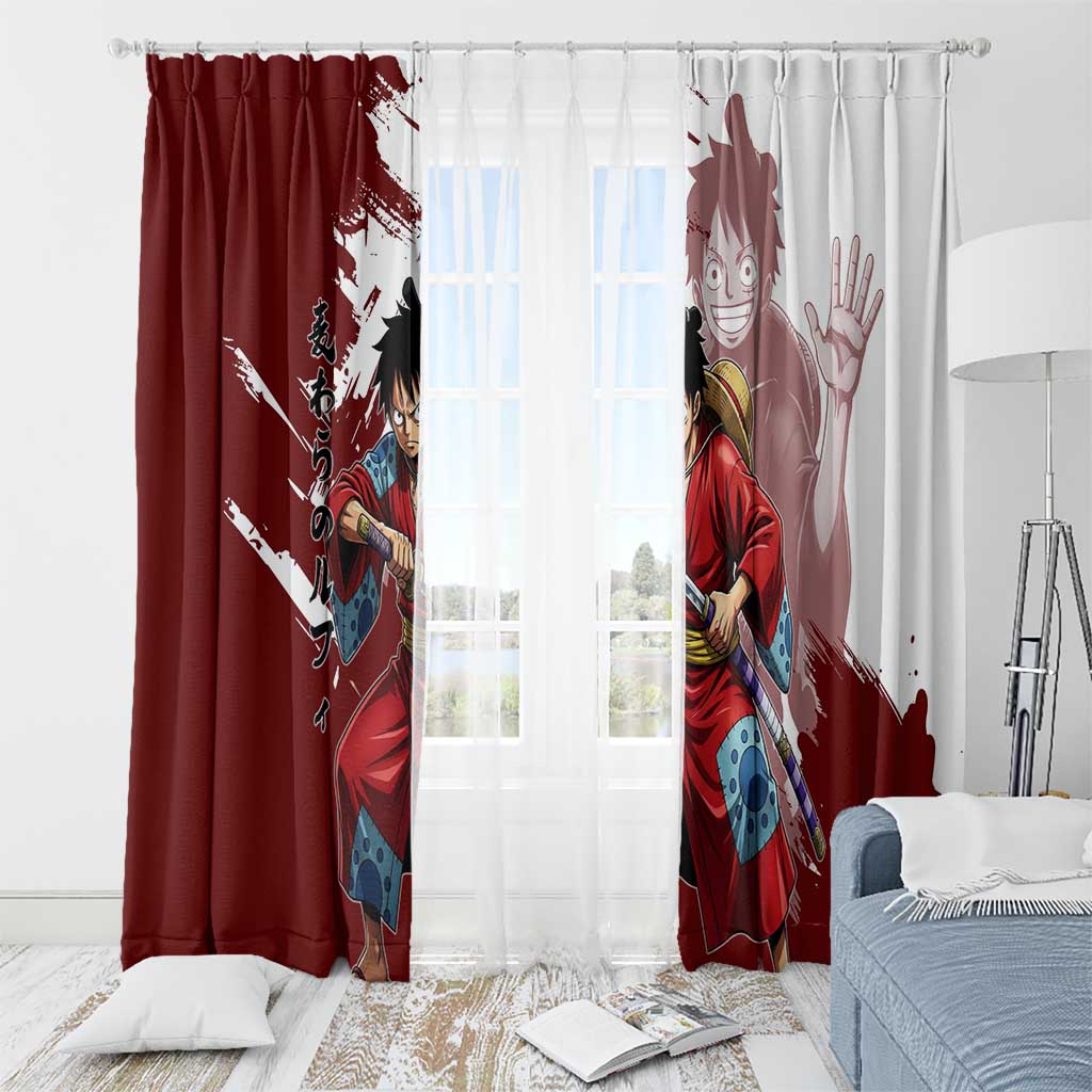 Wano Samurai Luffy Window Curtain One Piece Warrior Straw Hat