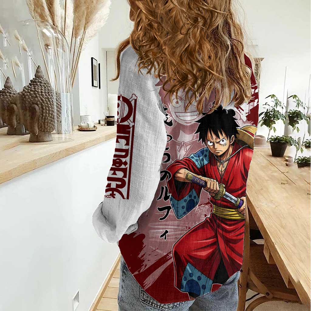 Wano Samurai Luffy Women Casual Shirt One Piece Warrior Straw Hat
