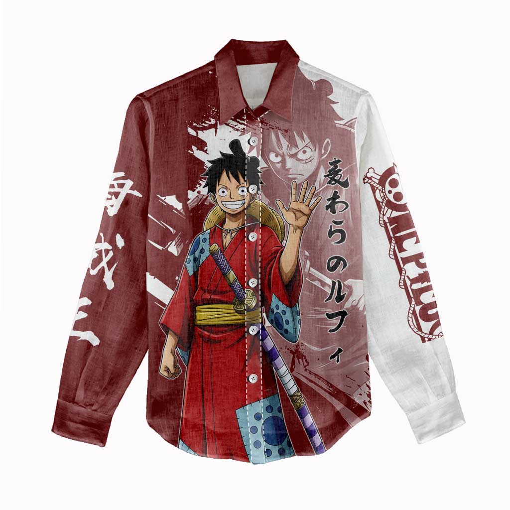 Wano Samurai Luffy Women Casual Shirt One Piece Warrior Straw Hat