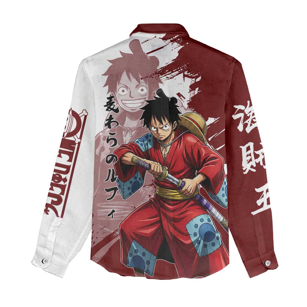 Wano Samurai Luffy Women Casual Shirt One Piece Warrior Straw Hat