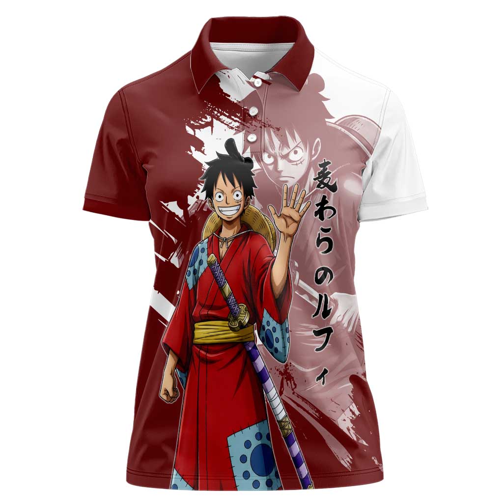 Wano Samurai Luffy Women Polo Shirt One Piece Warrior Straw Hat