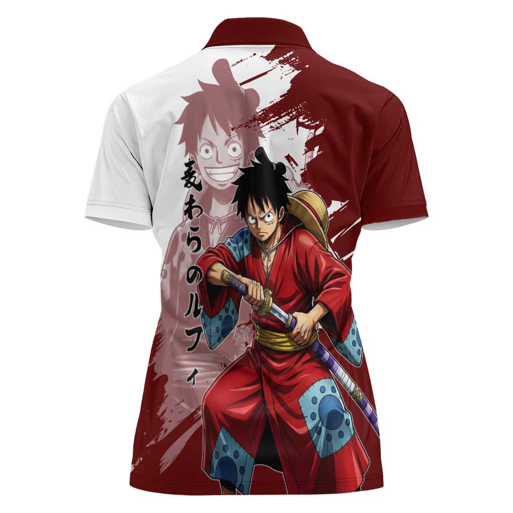 Wano Samurai Luffy Women Polo Shirt One Piece Warrior Straw Hat
