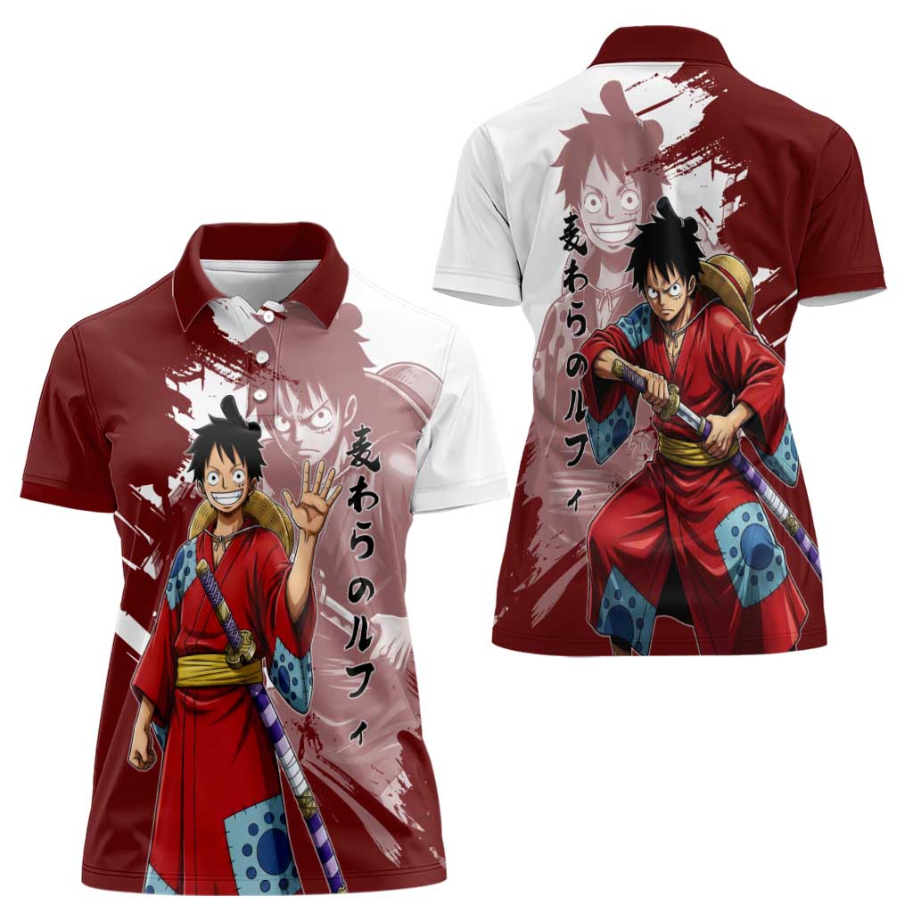 Wano Samurai Luffy Women Polo Shirt One Piece Warrior Straw Hat