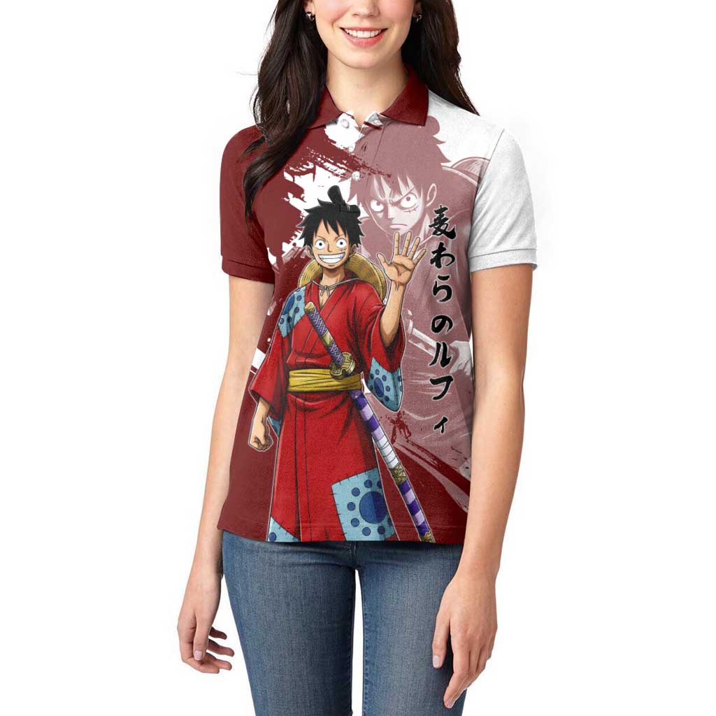 Wano Samurai Luffy Women Polo Shirt One Piece Warrior Straw Hat