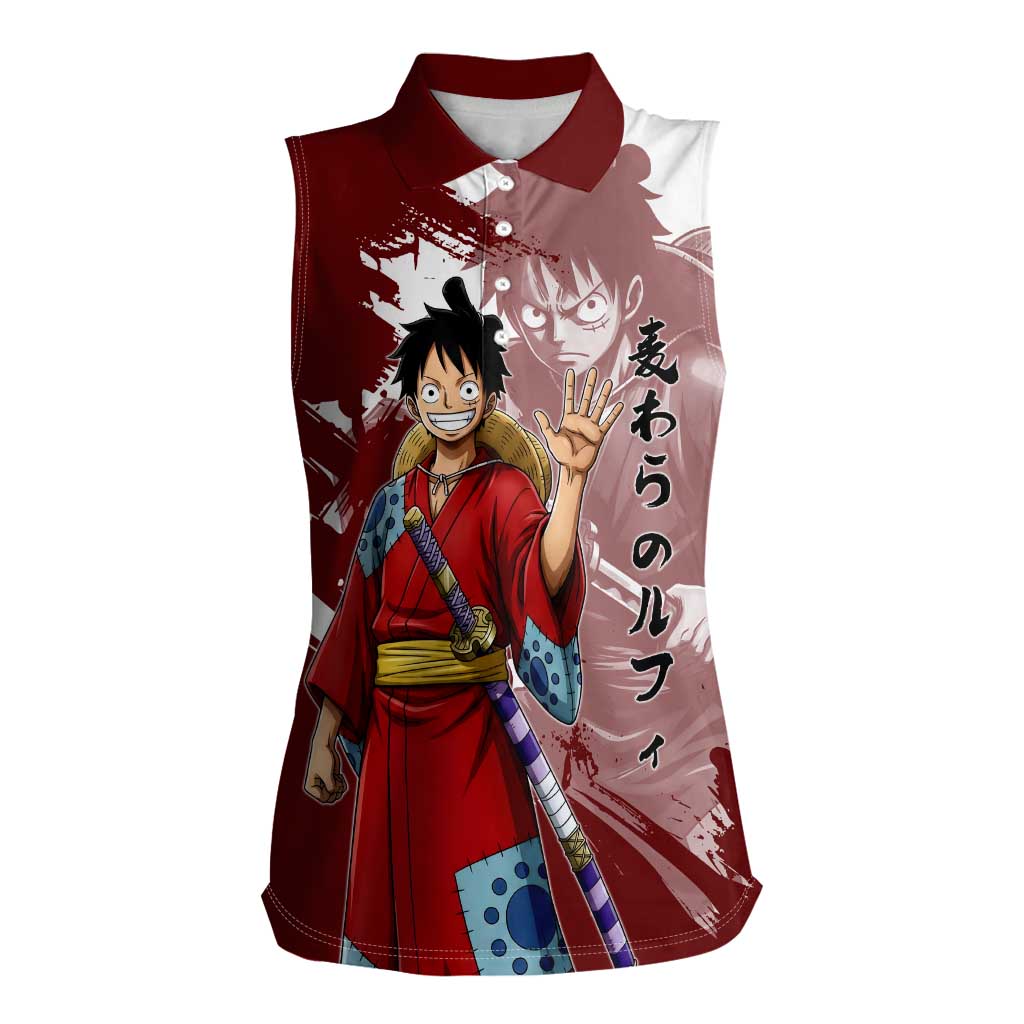 Wano Samurai Luffy Women Sleeveless Polo Shirt One Piece Warrior Straw Hat