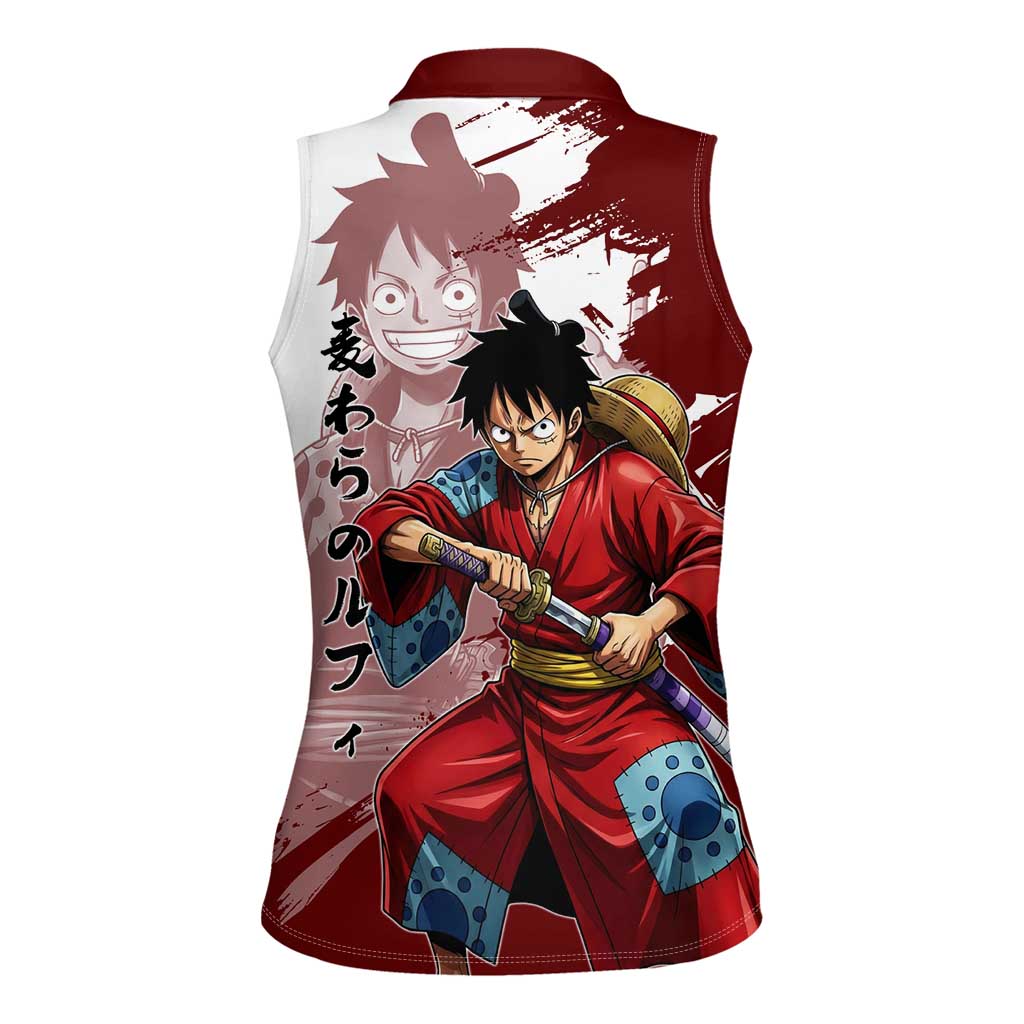 Wano Samurai Luffy Women Sleeveless Polo Shirt One Piece Warrior Straw Hat