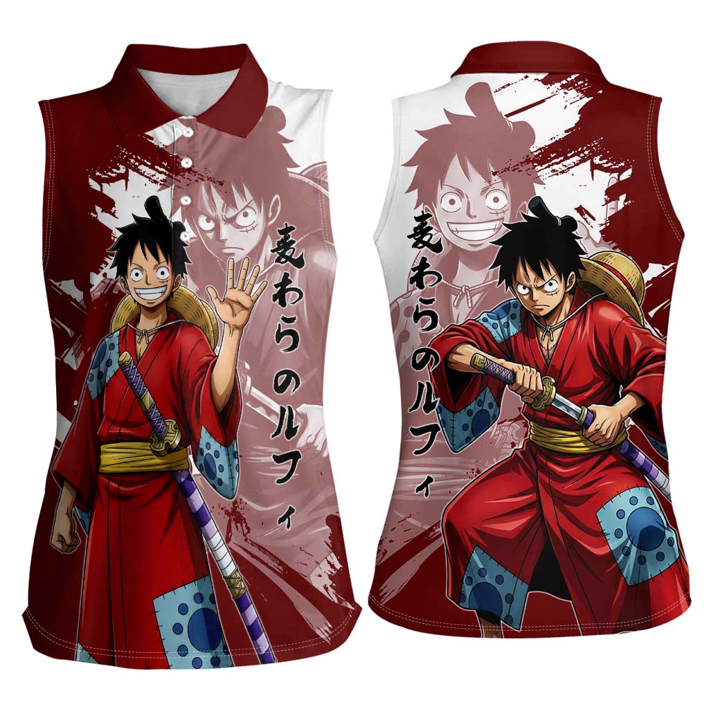 Wano Samurai Luffy Women Sleeveless Polo Shirt One Piece Warrior Straw Hat