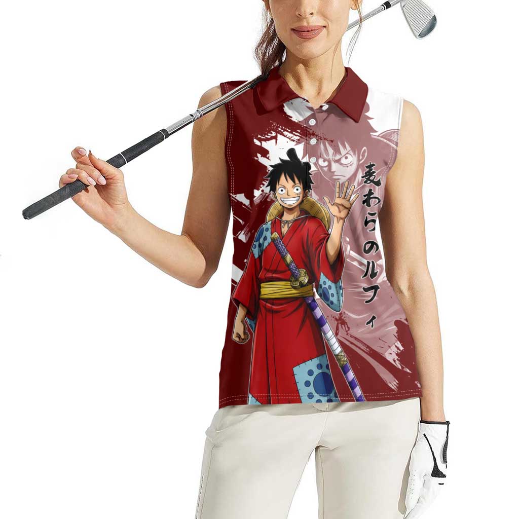 Wano Samurai Luffy Women Sleeveless Polo Shirt One Piece Warrior Straw Hat