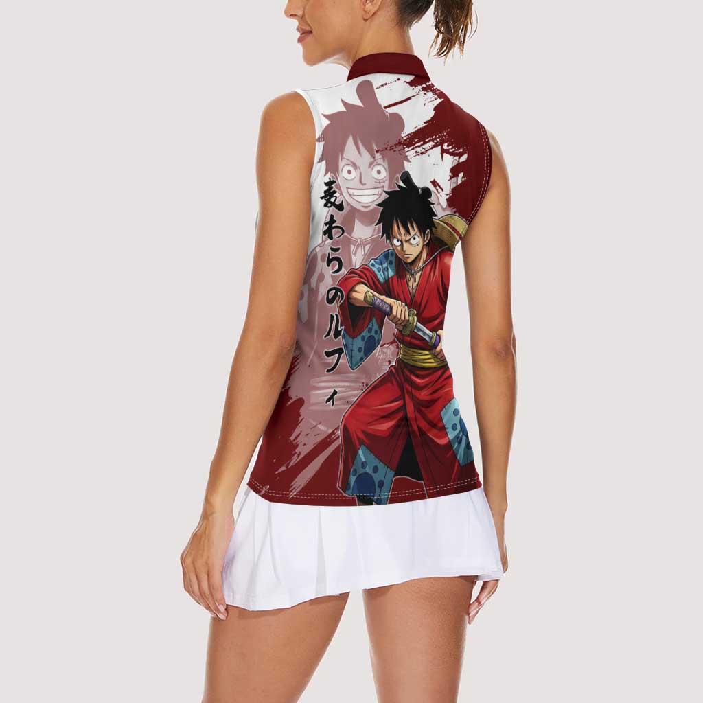 Wano Samurai Luffy Women Sleeveless Polo Shirt One Piece Warrior Straw Hat