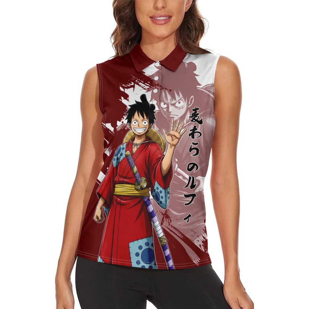 Wano Samurai Luffy Women Sleeveless Polo Shirt One Piece Warrior Straw Hat