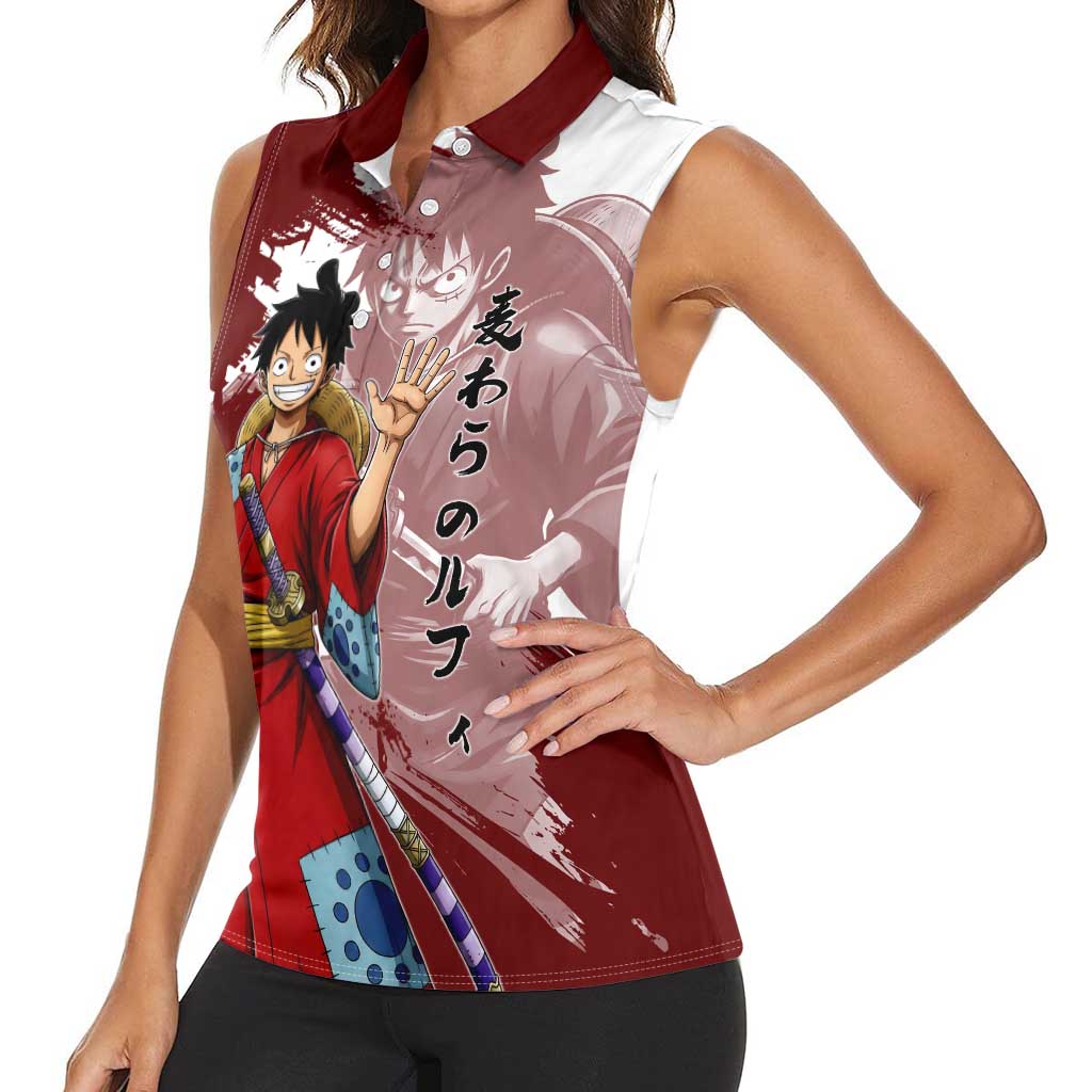 Wano Samurai Luffy Women Sleeveless Polo Shirt One Piece Warrior Straw Hat