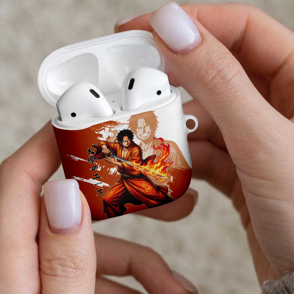 Wano Samurai Portgas D. Ace AirPods Case Fiery One Piece Brush Art