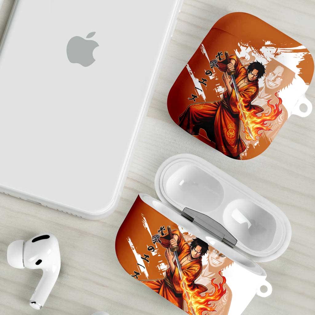 Wano Samurai Portgas D. Ace AirPods Case Fiery One Piece Brush Art
