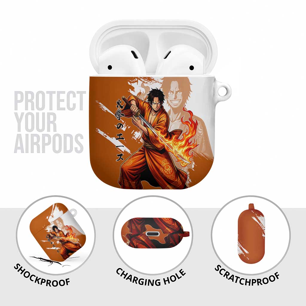 Wano Samurai Portgas D. Ace AirPods Case Fiery One Piece Brush Art