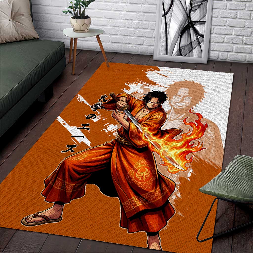 Wano Samurai Portgas D. Ace Area Rug Fiery One Piece Brush Art