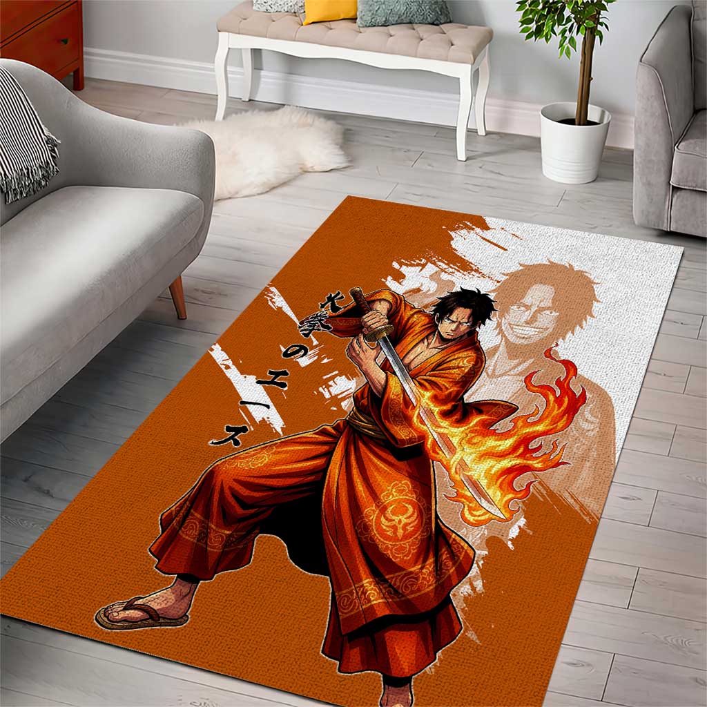 Wano Samurai Portgas D. Ace Area Rug Fiery One Piece Brush Art