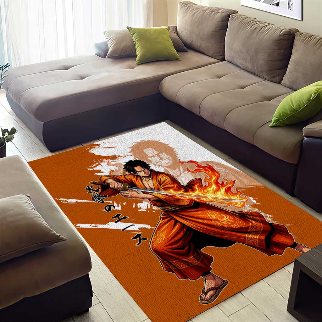 Wano Samurai Portgas D. Ace Area Rug Fiery One Piece Brush Art