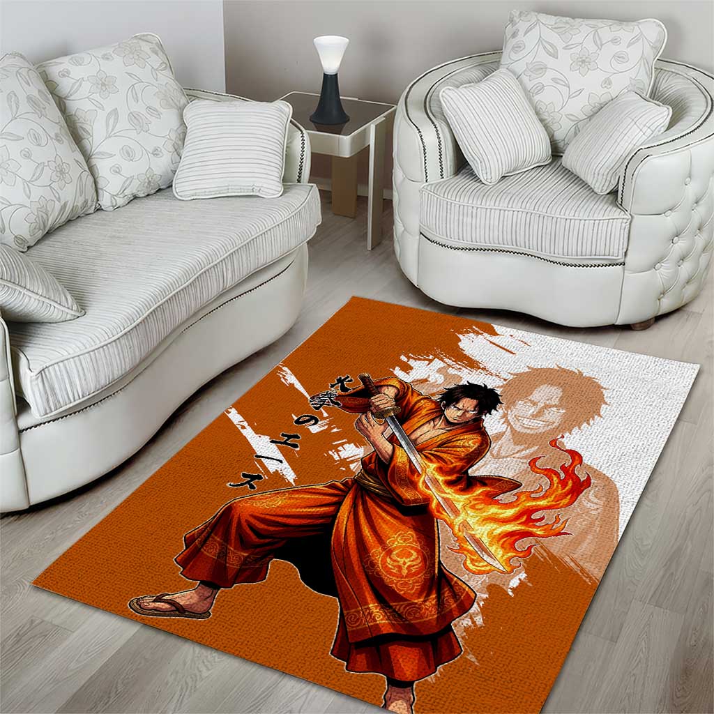 Wano Samurai Portgas D. Ace Area Rug Fiery One Piece Brush Art