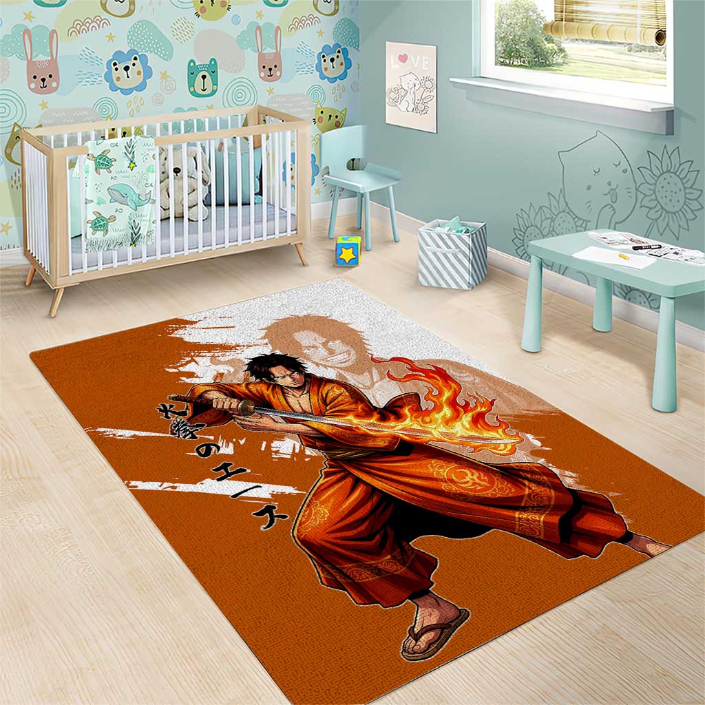 Wano Samurai Portgas D. Ace Area Rug Fiery One Piece Brush Art