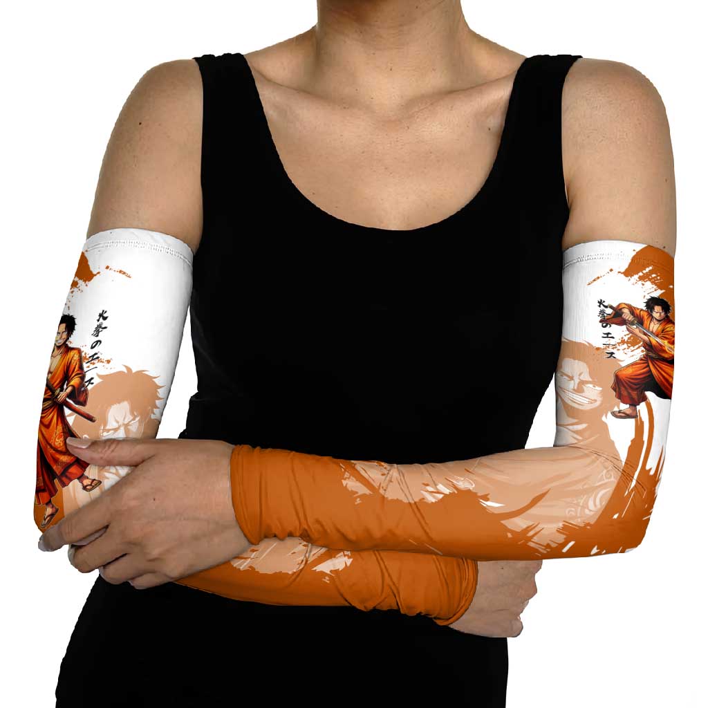 Wano Samurai Portgas D. Ace Arm Sleeves Fiery One Piece Brush Art