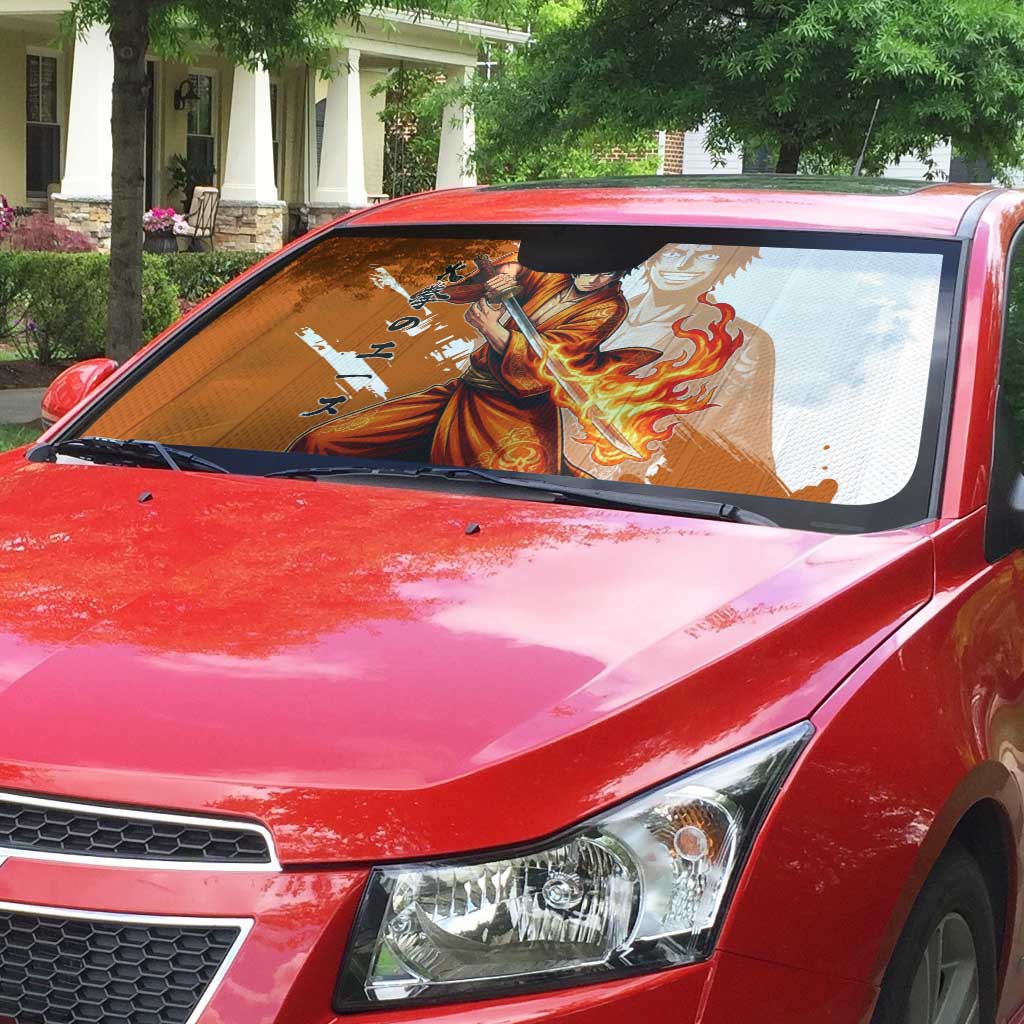 Wano Samurai Portgas D. Ace Auto Sun Shade Fiery One Piece Brush Art