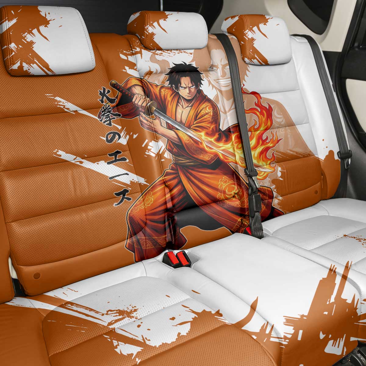 Wano Samurai Portgas D. Ace Back Car Seat Cover Fiery One Piece Brush Art