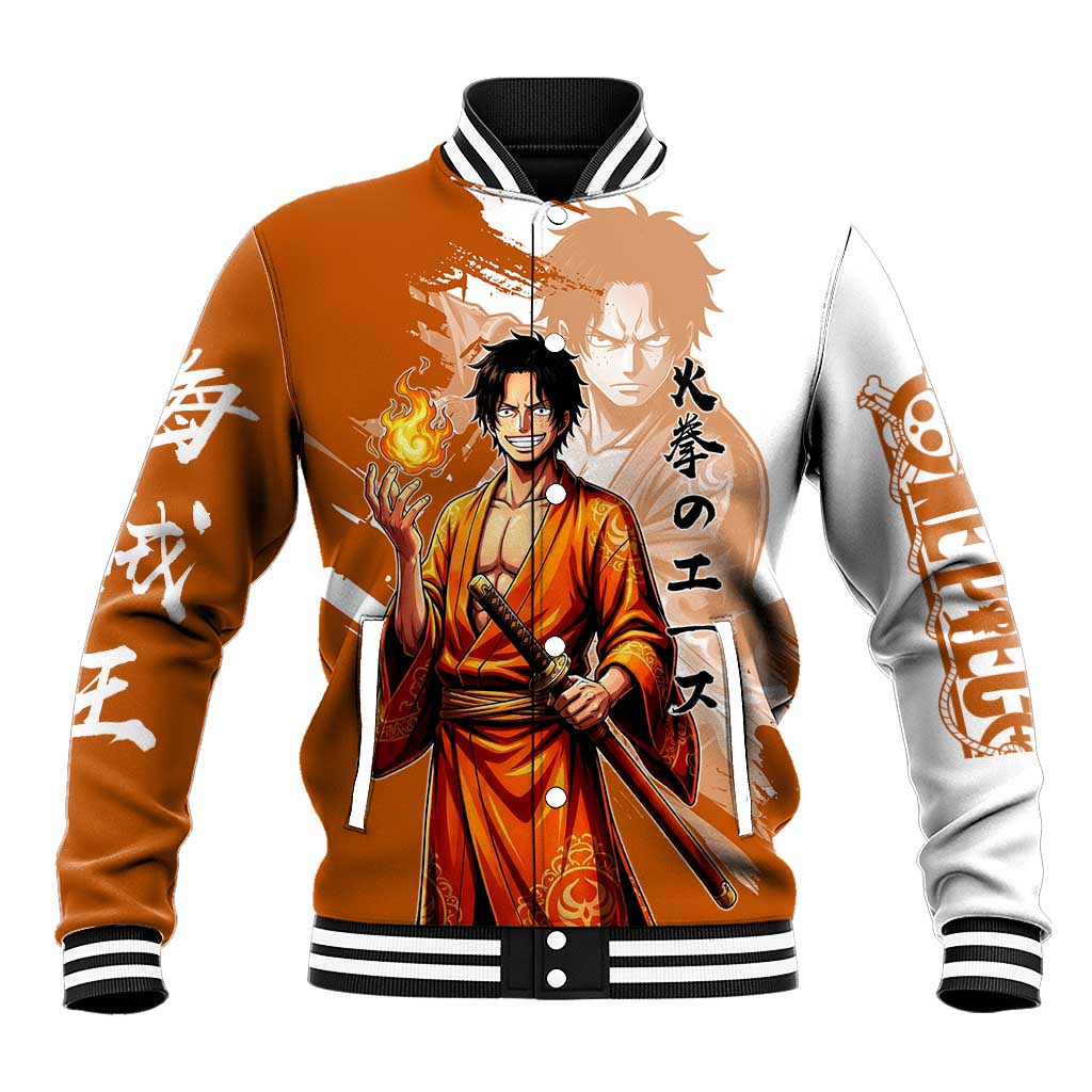 Wano Samurai Portgas D. Ace Baseball Jacket Fiery One Piece Brush Art