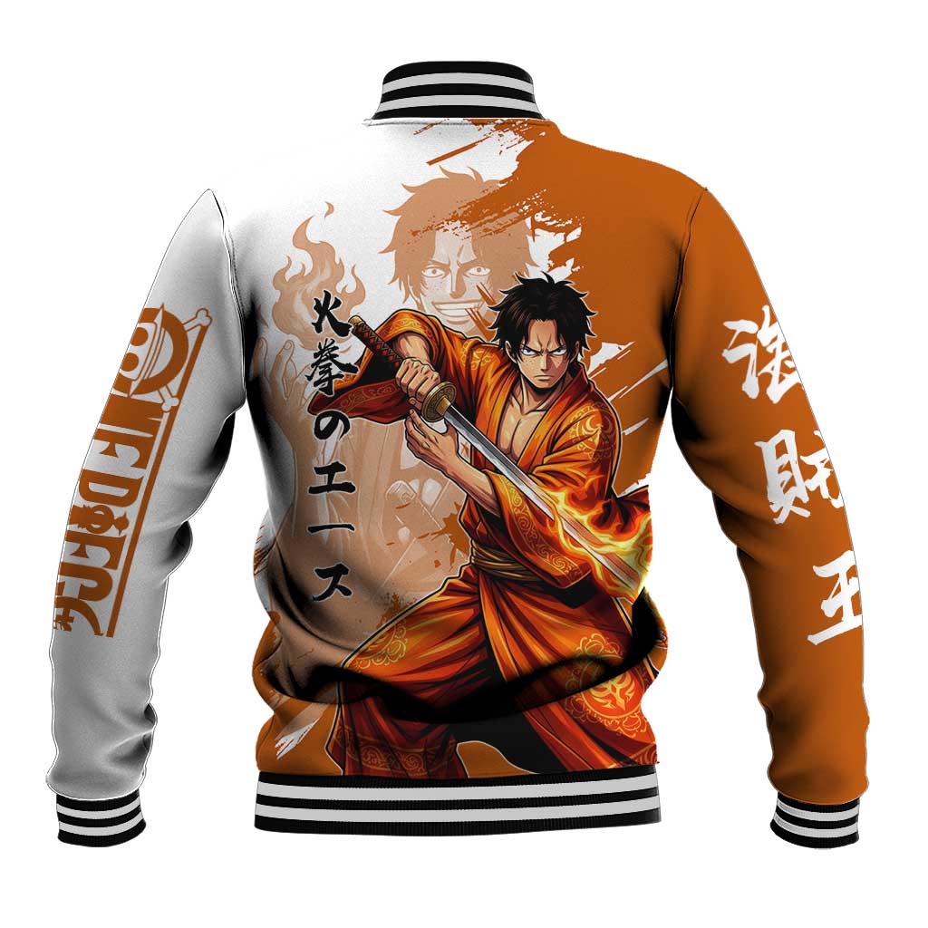 Wano Samurai Portgas D. Ace Baseball Jacket Fiery One Piece Brush Art