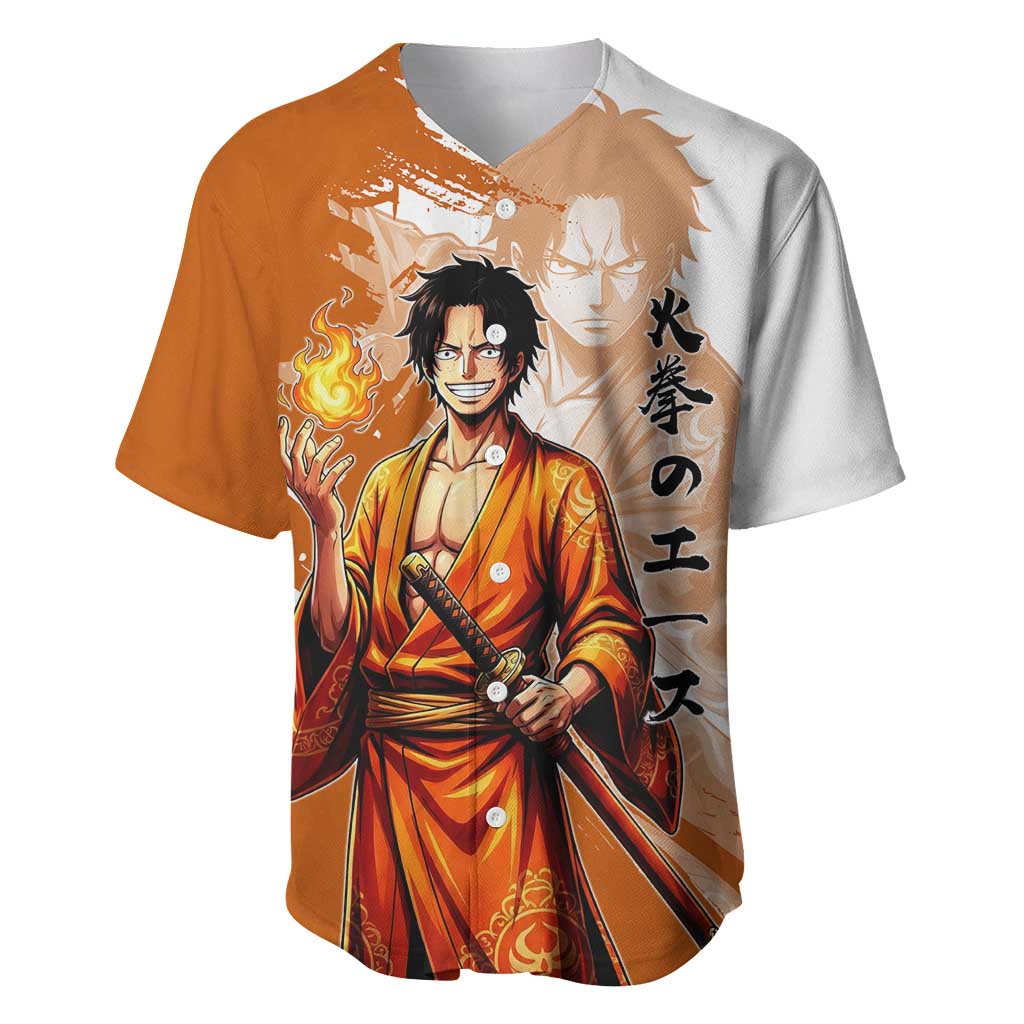 Wano Samurai Portgas D. Ace Baseball Jersey Fiery One Piece Brush Art