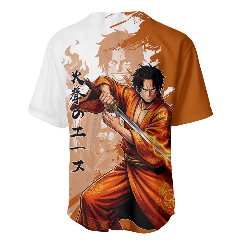 Wano Samurai Portgas D. Ace Baseball Jersey Fiery One Piece Brush Art