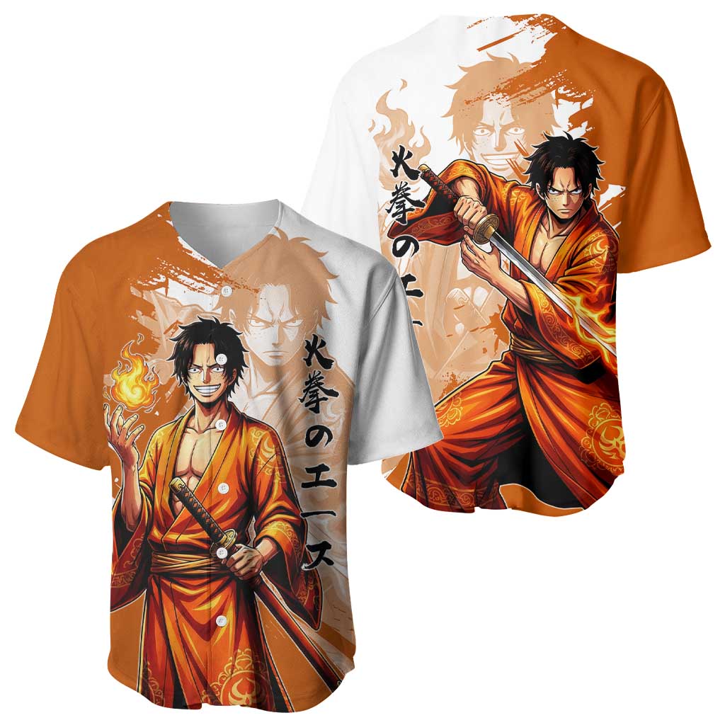 Wano Samurai Portgas D. Ace Baseball Jersey Fiery One Piece Brush Art