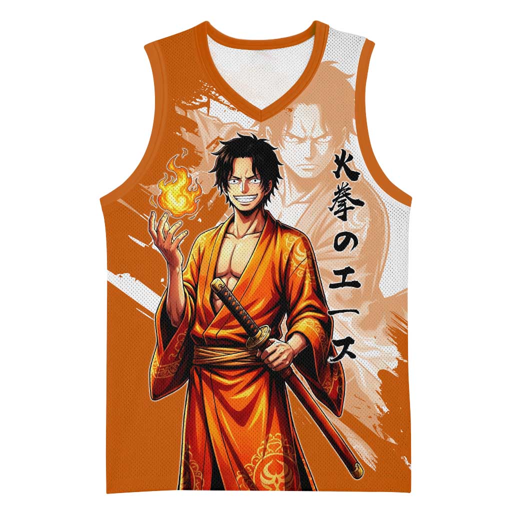 Wano Samurai Portgas D. Ace Basketball Jersey Fiery One Piece Brush Art