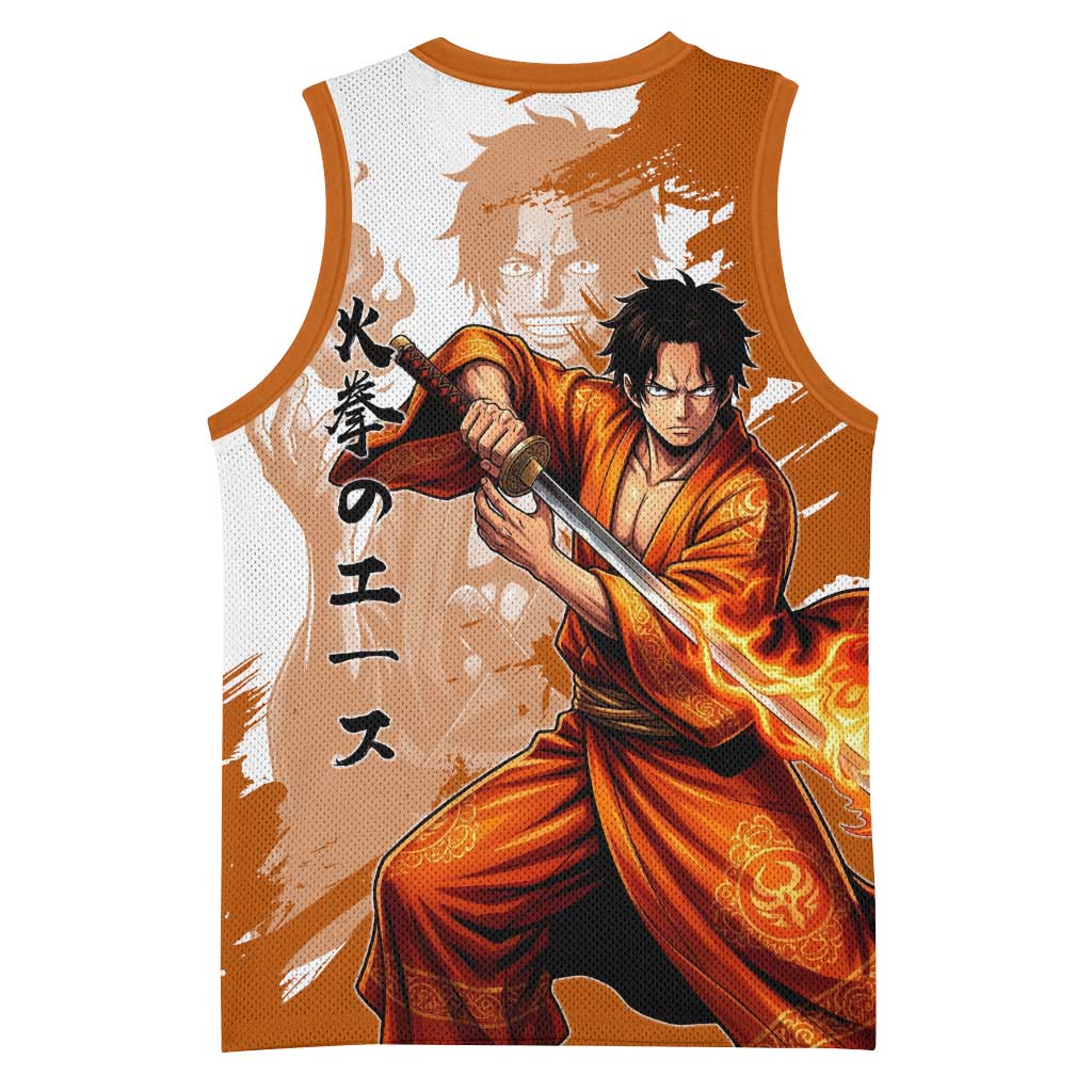 Wano Samurai Portgas D. Ace Basketball Jersey Fiery One Piece Brush Art