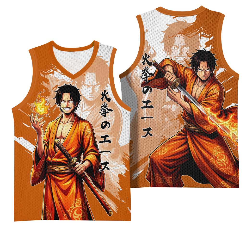 Wano Samurai Portgas D. Ace Basketball Jersey Fiery One Piece Brush Art