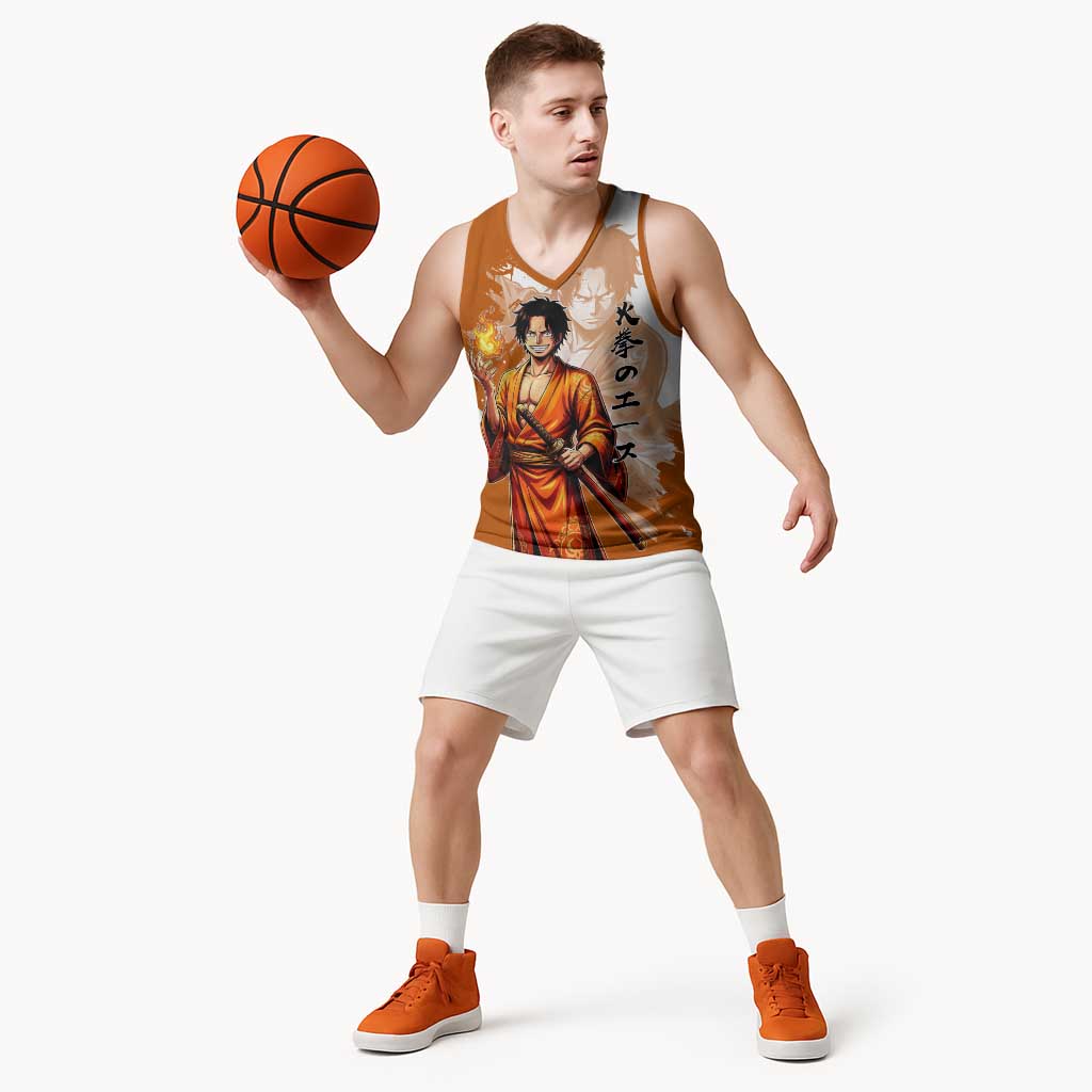 Wano Samurai Portgas D. Ace Basketball Jersey Fiery One Piece Brush Art