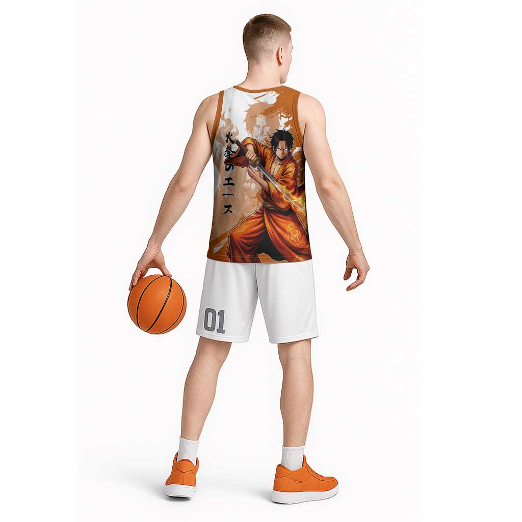 Wano Samurai Portgas D. Ace Basketball Jersey Fiery One Piece Brush Art