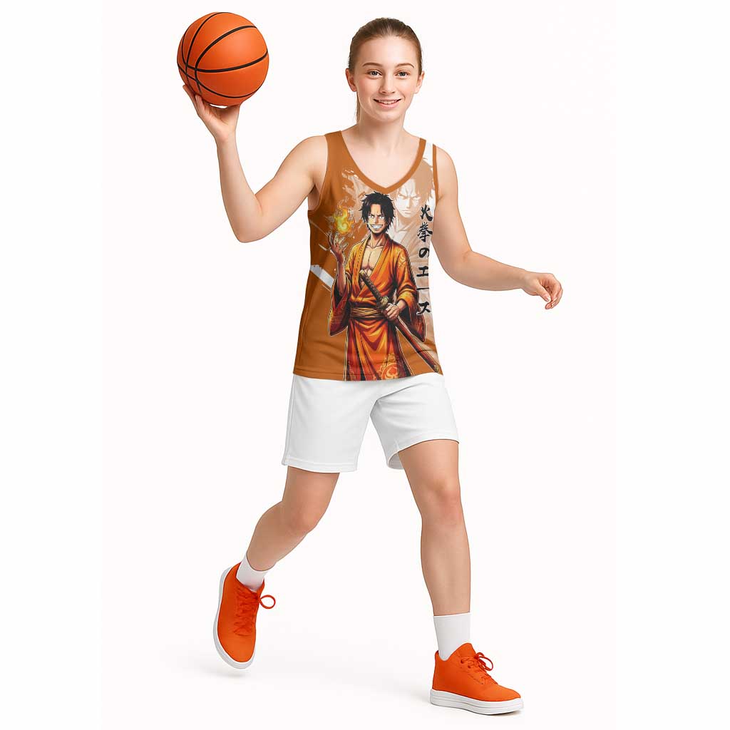 Wano Samurai Portgas D. Ace Basketball Jersey Fiery One Piece Brush Art