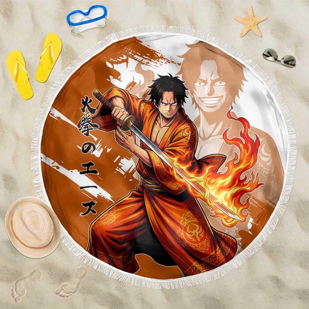 Wano Samurai Portgas D. Ace Beach Blanket Fiery One Piece Brush Art