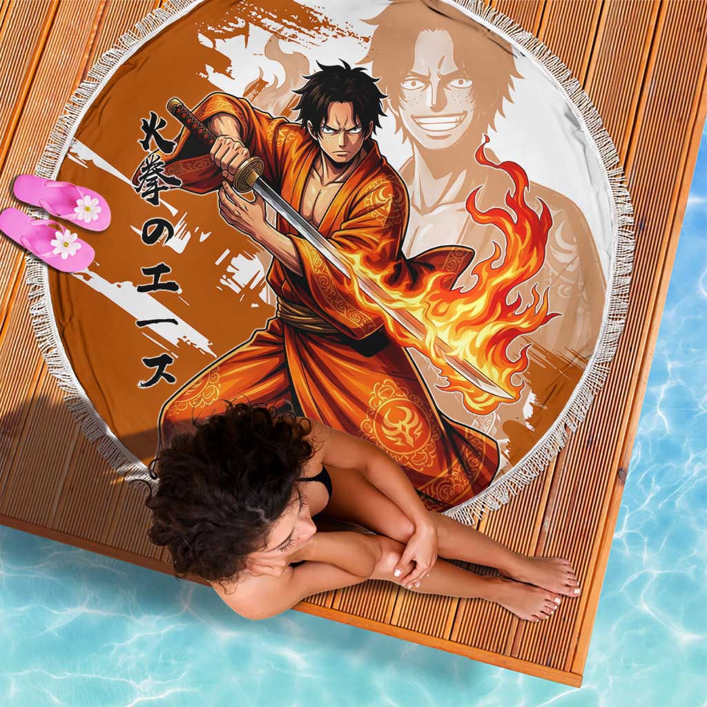 Wano Samurai Portgas D. Ace Beach Blanket Fiery One Piece Brush Art