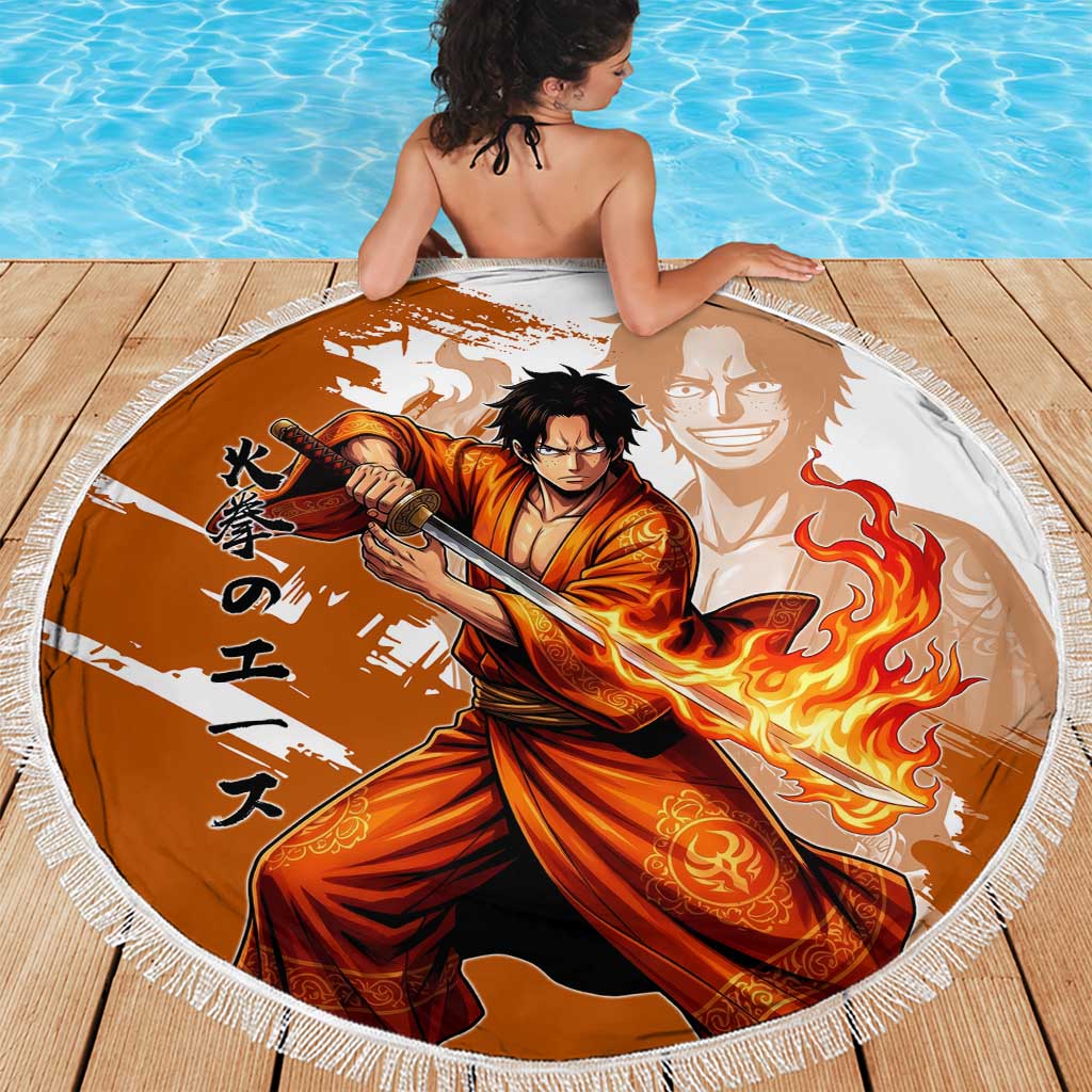 Wano Samurai Portgas D. Ace Beach Blanket Fiery One Piece Brush Art