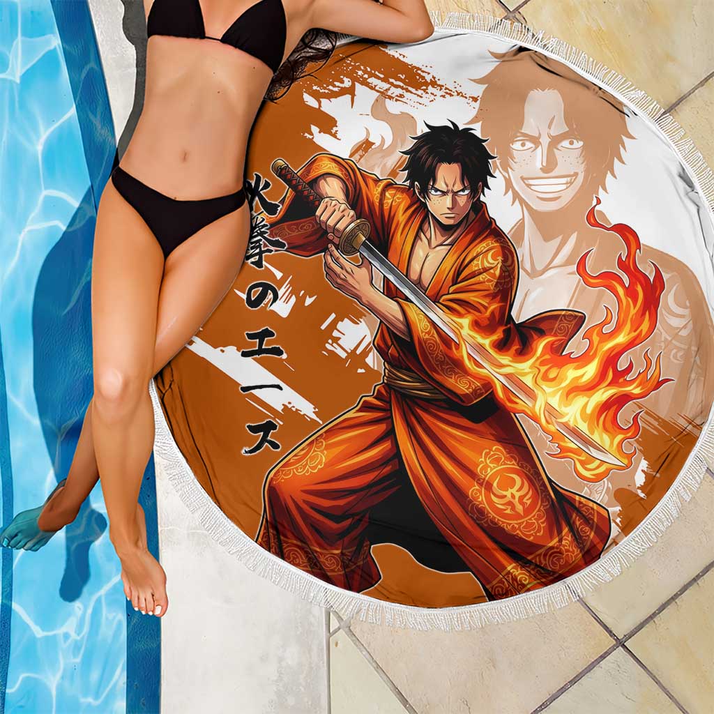 Wano Samurai Portgas D. Ace Beach Blanket Fiery One Piece Brush Art